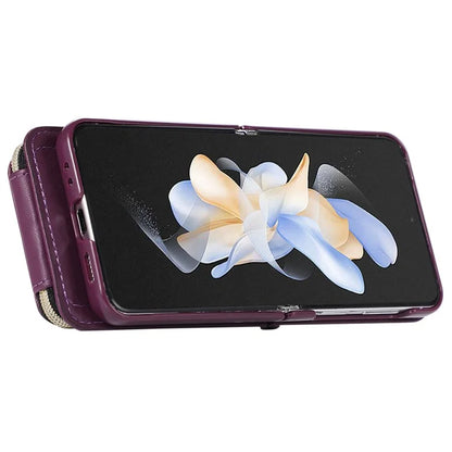 For Samsung Galaxy Z Flip5 5G Case Leather+PC Zipper Phone Cover with Wrist Strap