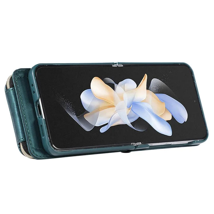 For Samsung Galaxy Z Flip5 5G Case Leather+PC Zipper Phone Cover with Wrist Strap