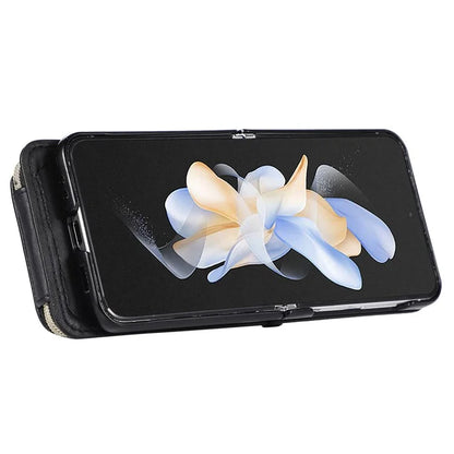 For Samsung Galaxy Z Flip5 5G Case Leather+PC Zipper Phone Cover with Wrist Strap