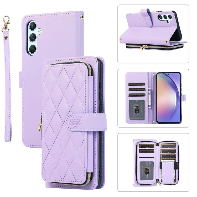 For Samsung Galaxy A54 5G Case PU Leather Zipper Purse Wrist Strap Phone Cover