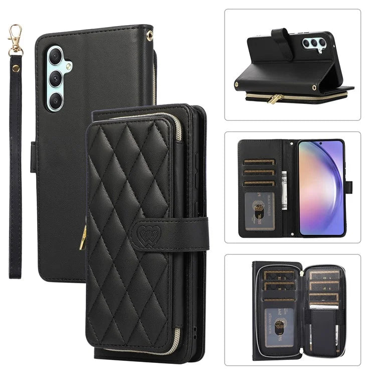For Samsung Galaxy A54 5G Case PU Leather Zipper Purse Wrist Strap Phone Cover