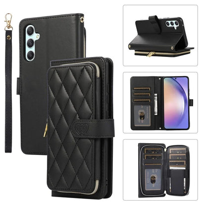 For Samsung Galaxy A54 5G Case PU Leather Zipper Purse Wrist Strap Phone Cover