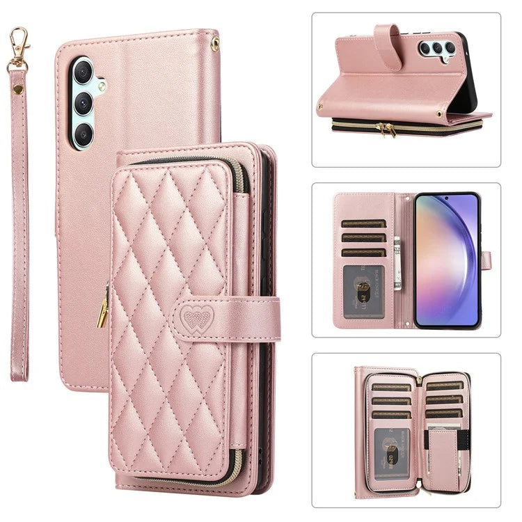 For Samsung Galaxy A54 5G Case PU Leather Zipper Purse Wrist Strap Phone Cover
