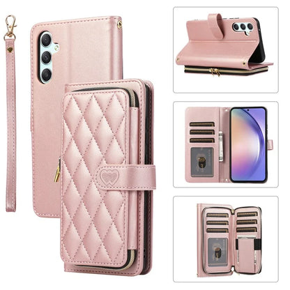 For Samsung Galaxy A54 5G Case PU Leather Zipper Purse Wrist Strap Phone Cover