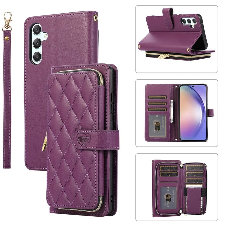 For Samsung Galaxy A54 5G Case PU Leather Zipper Purse Wrist Strap Phone Cover