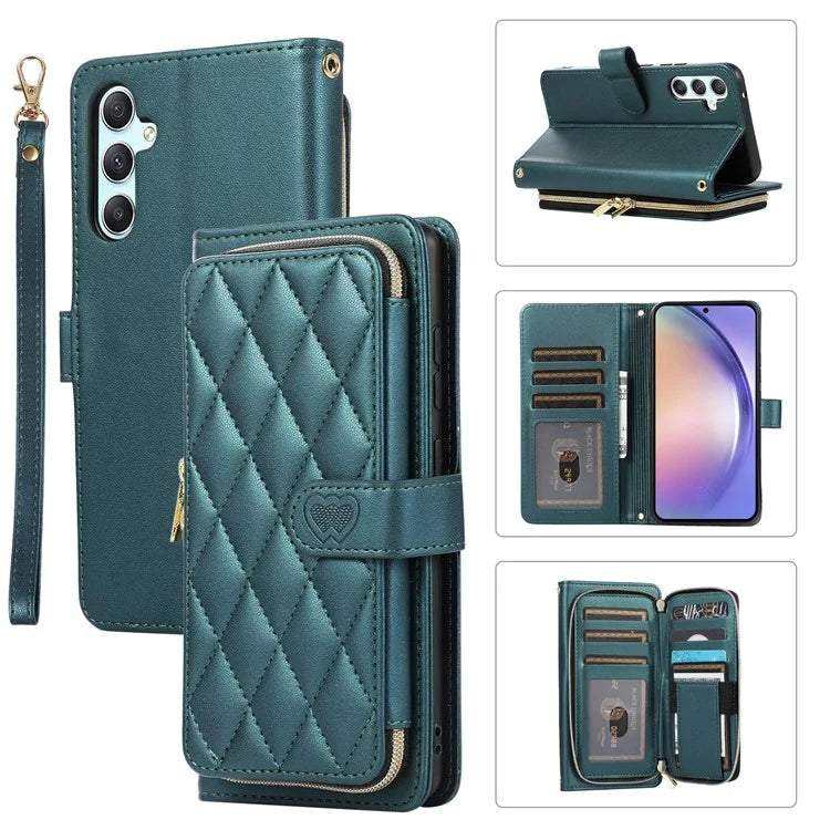 For Samsung Galaxy A54 5G Case PU Leather Zipper Purse Wrist Strap Phone Cover