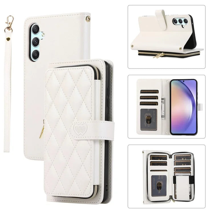 For Samsung Galaxy A54 5G Case PU Leather Zipper Purse Wrist Strap Phone Cover