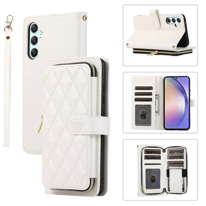 For Samsung Galaxy A54 5G Case PU Leather Zipper Purse Wrist Strap Phone Cover