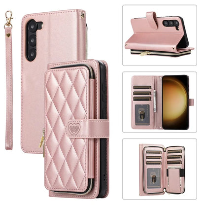 For Samsung Galaxy S23 Case Zipper Pocket Folio Leather Phone Cover with Wrist Strap