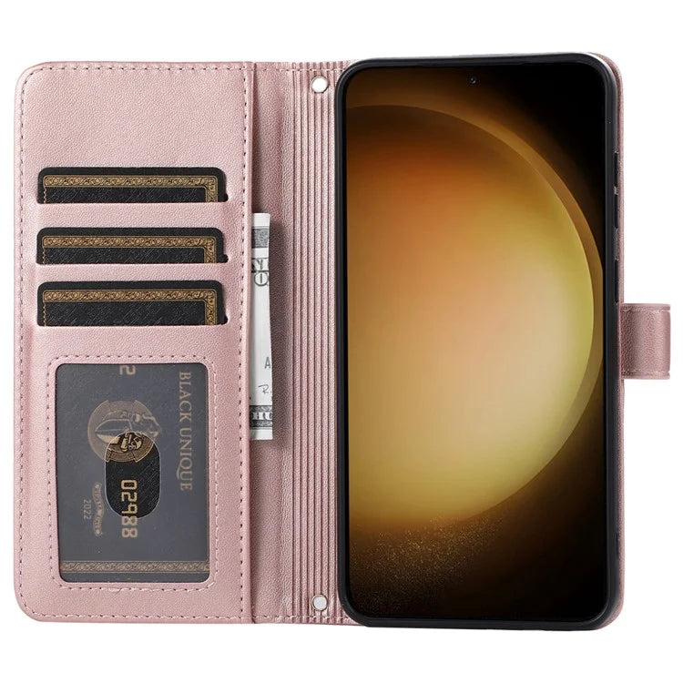 For Samsung Galaxy S23 Case Zipper Pocket Folio Leather Phone Cover with Wrist Strap