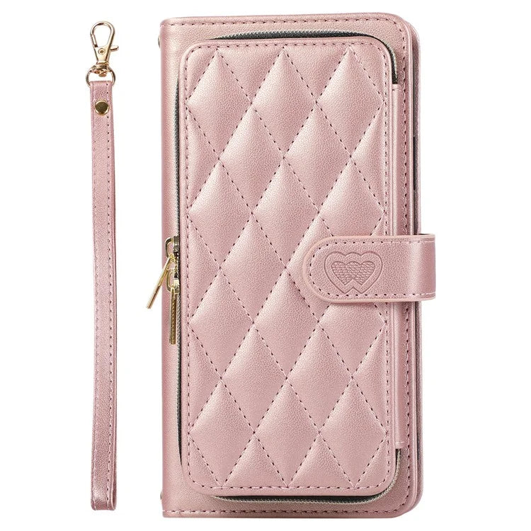 For Samsung Galaxy S23 Case Zipper Pocket Folio Leather Phone Cover with Wrist Strap