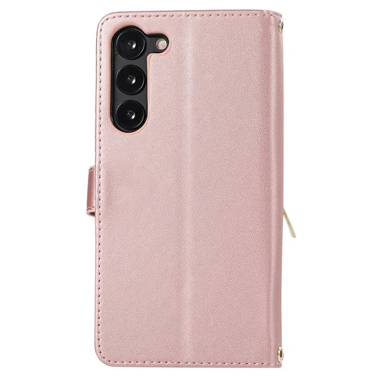For Samsung Galaxy S23 Case Zipper Pocket Folio Leather Phone Cover with Wrist Strap