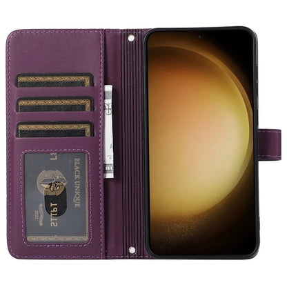 For Samsung Galaxy S23 Case Zipper Pocket Folio Leather Phone Cover with Wrist Strap