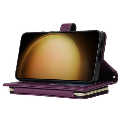 For Samsung Galaxy S23 Case Zipper Pocket Folio Leather Phone Cover with Wrist Strap