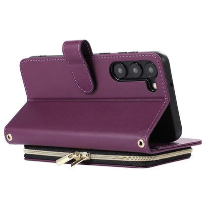 For Samsung Galaxy S23 Case Zipper Pocket Folio Leather Phone Cover with Wrist Strap