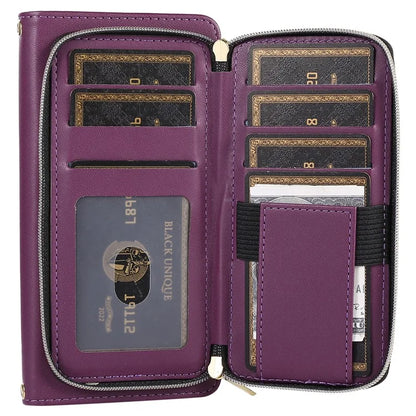 For Samsung Galaxy S23 Case Zipper Pocket Folio Leather Phone Cover with Wrist Strap