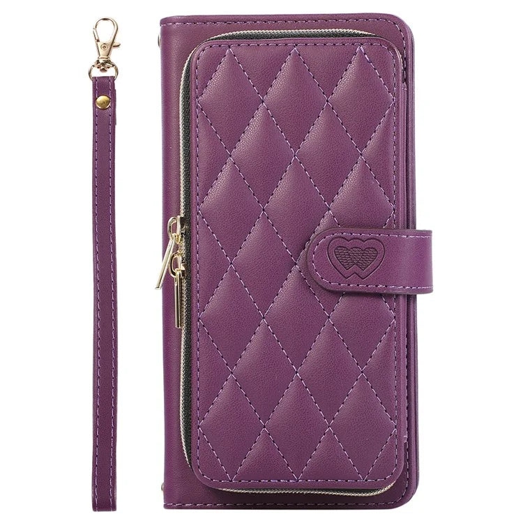 For Samsung Galaxy S23 Case Zipper Pocket Folio Leather Phone Cover with Wrist Strap