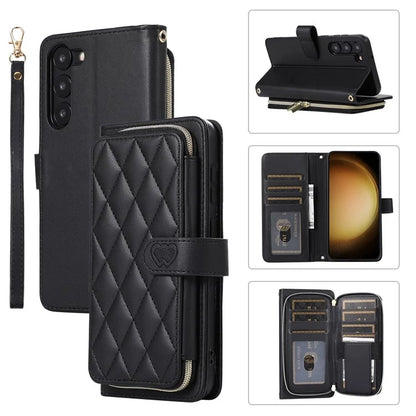For Samsung Galaxy S23 Case Zipper Pocket Folio Leather Phone Cover with Wrist Strap