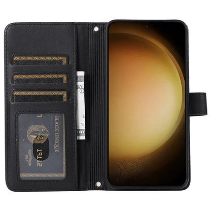 For Samsung Galaxy S23 Case Zipper Pocket Folio Leather Phone Cover with Wrist Strap