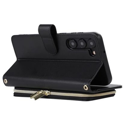 For Samsung Galaxy S23 Case Zipper Pocket Folio Leather Phone Cover with Wrist Strap