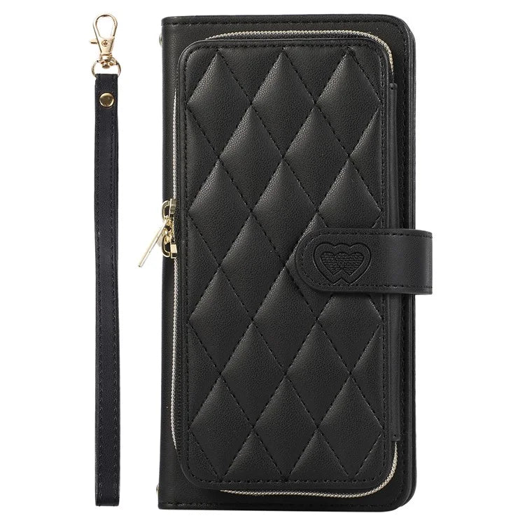 For Samsung Galaxy S23 Case Zipper Pocket Folio Leather Phone Cover with Wrist Strap