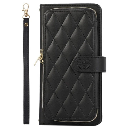 For Samsung Galaxy S23 Case Zipper Pocket Folio Leather Phone Cover with Wrist Strap