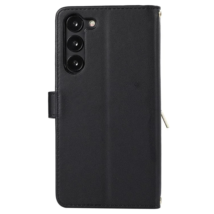 For Samsung Galaxy S23 Case Zipper Pocket Folio Leather Phone Cover with Wrist Strap
