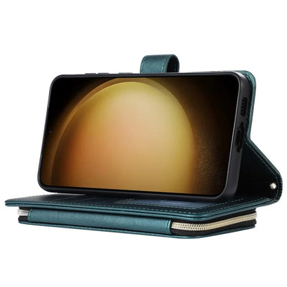 For Samsung Galaxy S23 Case Zipper Pocket Folio Leather Phone Cover with Wrist Strap