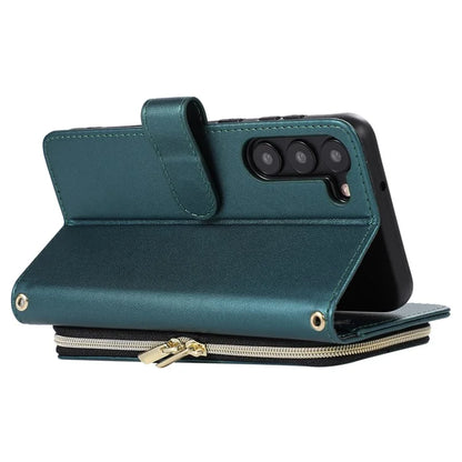 For Samsung Galaxy S23 Case Zipper Pocket Folio Leather Phone Cover with Wrist Strap