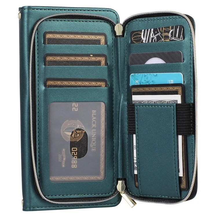 For Samsung Galaxy S23 Case Zipper Pocket Folio Leather Phone Cover with Wrist Strap