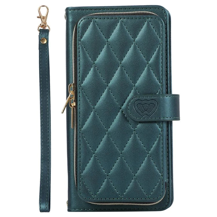 For Samsung Galaxy S23 Case Zipper Pocket Folio Leather Phone Cover with Wrist Strap