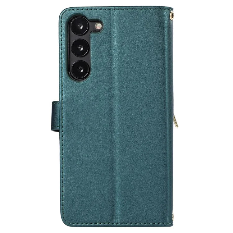 For Samsung Galaxy S23 Case Zipper Pocket Folio Leather Phone Cover with Wrist Strap