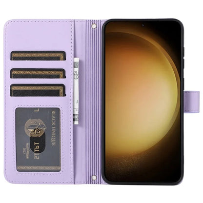 For Samsung Galaxy S23 Case Zipper Pocket Folio Leather Phone Cover with Wrist Strap