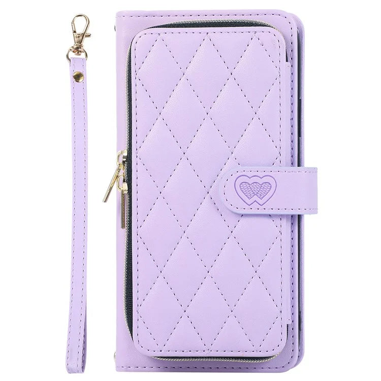 For Samsung Galaxy S23 Case Zipper Pocket Folio Leather Phone Cover with Wrist Strap