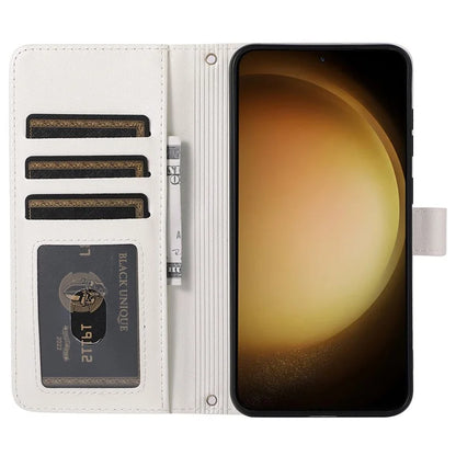 For Samsung Galaxy S23 Case Zipper Pocket Folio Leather Phone Cover with Wrist Strap