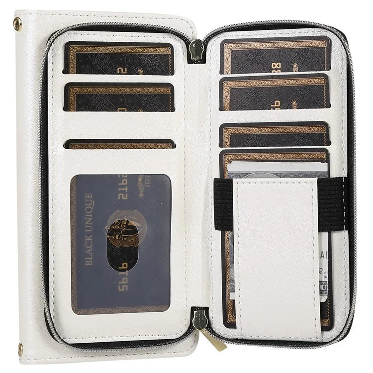 For Samsung Galaxy S23 Case Zipper Pocket Folio Leather Phone Cover with Wrist Strap