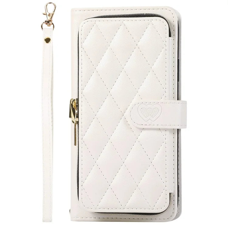 For Samsung Galaxy S23 Case Zipper Pocket Folio Leather Phone Cover with Wrist Strap