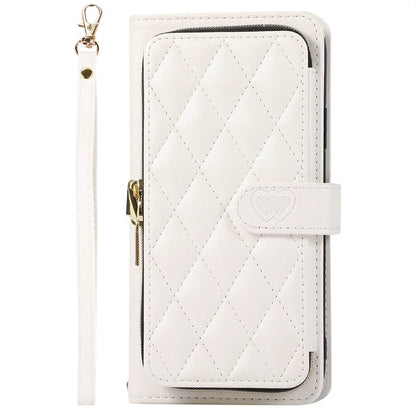 For Samsung Galaxy S23 Case Zipper Pocket Folio Leather Phone Cover with Wrist Strap