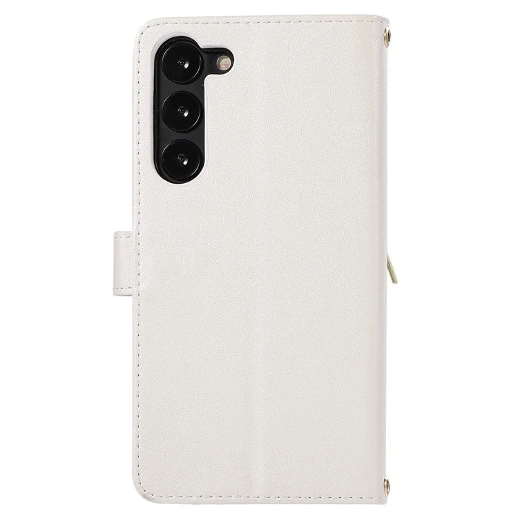 For Samsung Galaxy S23 Case Zipper Pocket Folio Leather Phone Cover with Wrist Strap