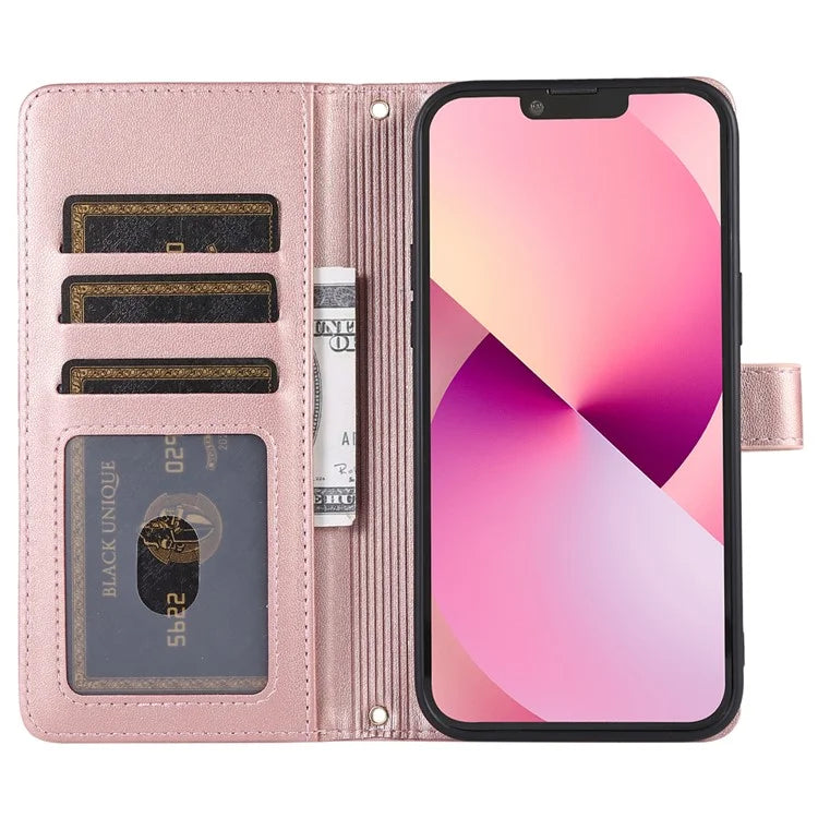 For iPhone 14 Case Leather Handbag Magnetic Closure Zipper Pocket Phone Cover