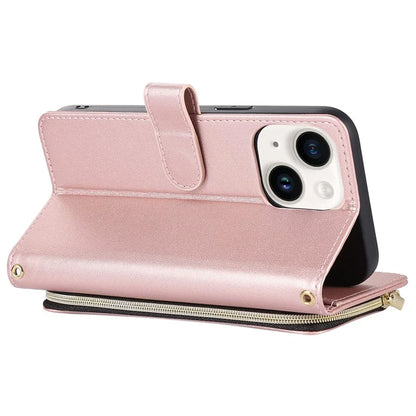 For iPhone 14 Case Leather Handbag Magnetic Closure Zipper Pocket Phone Cover