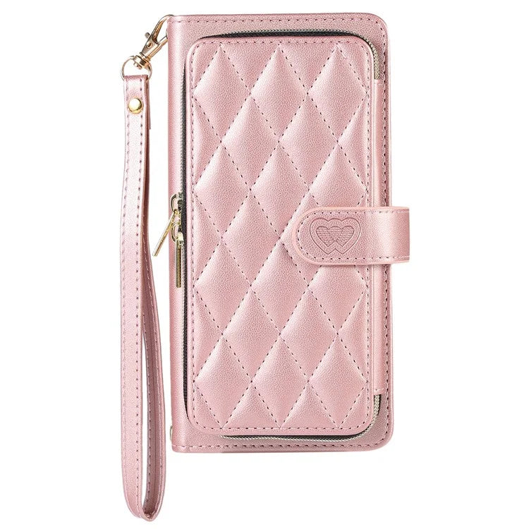 For iPhone 14 Case Leather Handbag Magnetic Closure Zipper Pocket Phone Cover