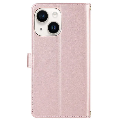For iPhone 14 Case Leather Handbag Magnetic Closure Zipper Pocket Phone Cover