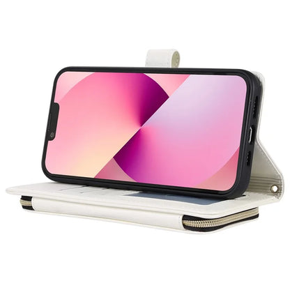 For iPhone 14 Case Leather Handbag Magnetic Closure Zipper Pocket Phone Cover