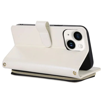 For iPhone 14 Case Leather Handbag Magnetic Closure Zipper Pocket Phone Cover