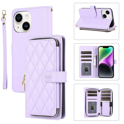 For iPhone 14 Case Leather Handbag Magnetic Closure Zipper Pocket Phone Cover