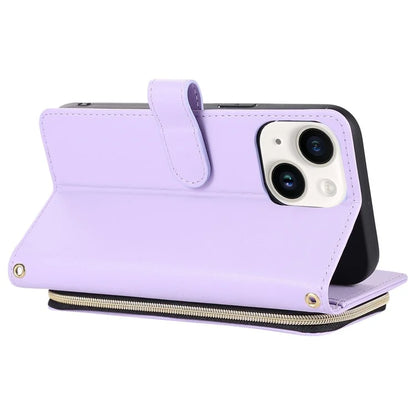 For iPhone 14 Case Leather Handbag Magnetic Closure Zipper Pocket Phone Cover