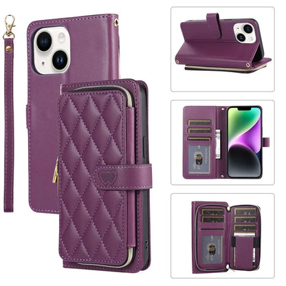 For iPhone 14 Case Leather Handbag Magnetic Closure Zipper Pocket Phone Cover