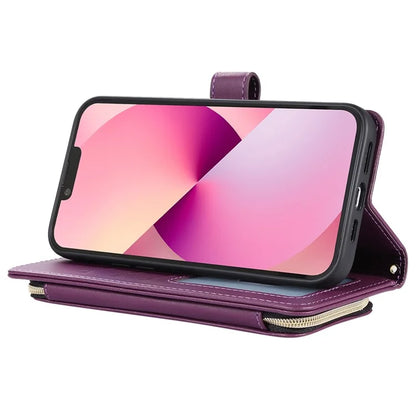 For iPhone 14 Case Leather Handbag Magnetic Closure Zipper Pocket Phone Cover