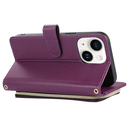For iPhone 14 Case Leather Handbag Magnetic Closure Zipper Pocket Phone Cover